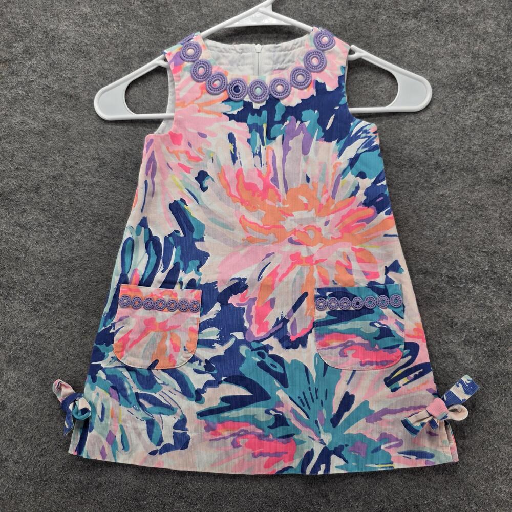 Lilly Pulitzer Dress Girls 4 Multicolor Floral A-Line Sleeveless Embroidered